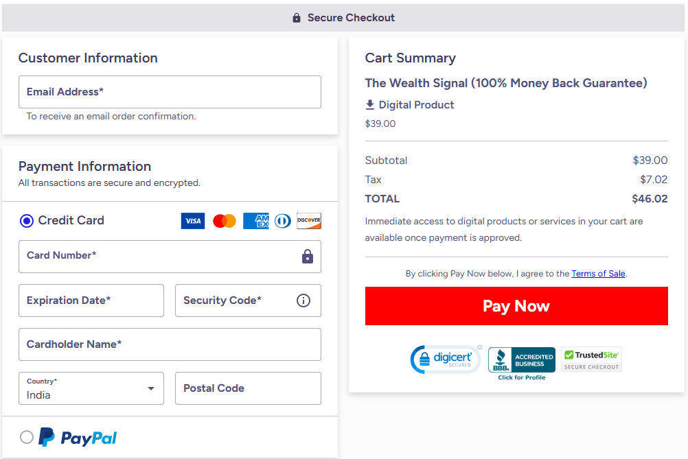 The Wealth Signal-Secure-Checkout-page